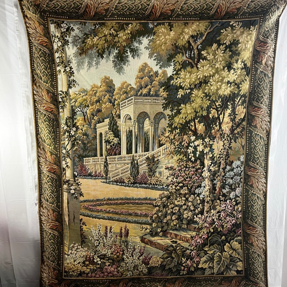 Vintage Italian Como Garden Tapestry Wall Hanging 4x5ft Woven Villa Decor